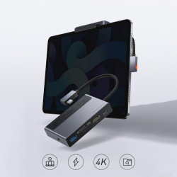 Adaptor HUB Baseus 6in1 multifunctional with power switch USB Type C - USB Type C Power Delivery 100 W / HDMI 4K 60 Hz / SD and microSD memory card reader / USB 3.2 Gen 1 / 3,5 mm mini jack gray (CAHUB-DA0G)