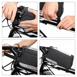 Borseta bicicleta Wozinsky cu husa telefon impermeabila pentru telefoane pana in 6.5 inch, cablu jack 3.5 mm inclus , montare pe cadru , 1L , neagra