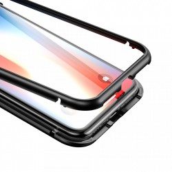 Husa de protectie hibrida din sticla transparenta si rama magnetica, Baseus Magnetite , iPhone XS / X, contur negru
