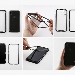 Husa de protectie hibrida din sticla transparenta si rama magnetica, Baseus Magnetite , iPhone XS Max, contur negru