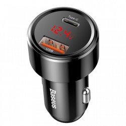 Incarcator auto Baseus Magic cu display digital USB Quick Charge 3.0 / USB Type C PD QC4+ 45W 6A , negru