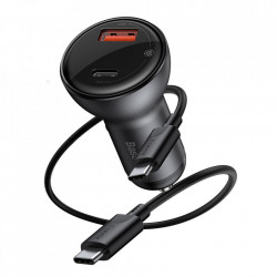 Incarcator auto + cablu Type-c la Type-c, Baseus USB / USB Type C 45 W 5 A SCP Quick Charge 4.0+ Power Delivery 3.0 LCD display black (TZCCBX-C0G)
