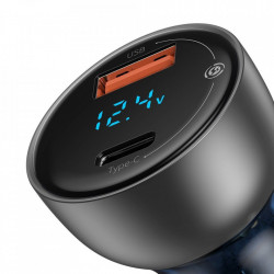 Incarcator auto cu display+ cablu USB Typ C - USB Typ C , Baseus USB / USB Type C 65 W 5 A SCP Quick Charge 4.0+ Power Delivery 3.0 transparent (CCKX-C0A)