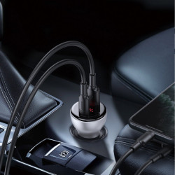 Incarcator auto cu display USB / USB Type C 45 W 5 A SCP Quick Charge 4.0+ Power Delivery 3.0 argintiu (CCBX-C0S)