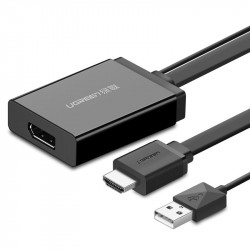 Adaptor HDMI unidirectional Ugreen (tata) - Display Port (mama) + adaptor video USB (pentru alimentare) 0,5 m negru (MM107)
