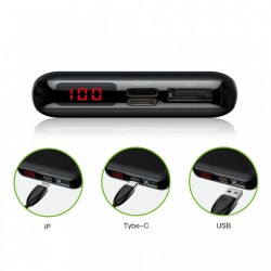Baterie externa/Power bank mini cu ecran digital , Baseus Mini S , 10000 mAh USB + USB-C PD + Lightning , negru