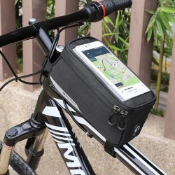 Borseta bicicleta Wozinsky cu husa telefon impermeabila pentru telefoane pana in 6.5 inch, cablu jack 3.5 mm inclus , montare pe cadru , 1L , neagra