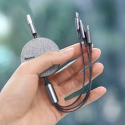 Cablu de date (lightning) si incarcare Baseus Fabric , 1.2 M , retractabil cu 3 capete 1 x USB C , 1 x micro-usb , 1 x lightning , negru