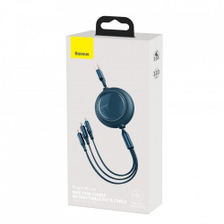 Cablu de incarcare 3in1 Baseus Bright Mirror CAMLT-MJ03, USB la Micro USB, Lightning, USB-C, 3.5A 1.2m, Albastru