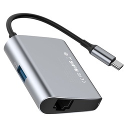 Hub adaptor usb Type C la RJ45 + usb 3.0 , Baseus Enjoyment , Gri