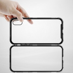 Husa de protectie hibrida din sticla transparenta si rama magnetica, Baseus Magnetite , iPhone XS Max, contur negru