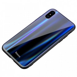 Husa telefon, Baseus Laser Luster, pentru iPhone X, cu margini din silicon si spate din sticla securizata, negru