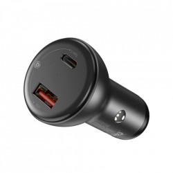 Incarcator auto + cablu Type-c la Type-c, Baseus USB / USB Type C 45 W 5 A SCP Quick Charge 4.0+ Power Delivery 3.0 LCD display black (TZCCBX-C0G)