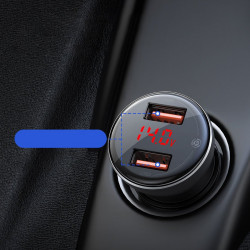 Incarcator auto cu display USB / USB Type C 45 W 5 A SCP Quick Charge 4.0+ Power Delivery 3.0 argintiu (CCBX-C0S)