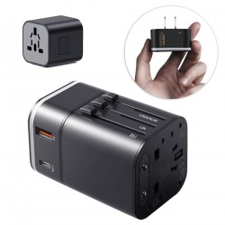 Incarcator telefon retea, Baseus, USB, USB-C, prevazut cu adaptor pentru toate tipurile de prize, negru