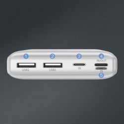Baterie externa Baseus Mini JA , 30000 mAh, porturi 2xUSB QC3.0, 1xUSB C-PD ,1xLightning , 1x Micro USB , 3A , Alb