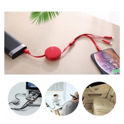 Cablu de date (lightning) si incarcare Baseus Fabric , 1.2 M , retractabil cu 3 capete 1 x USB C , 1 x micro-usb , 1 x lightning , rosu