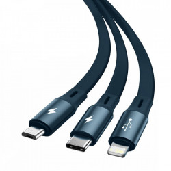 Cablu de incarcare 3in1 Baseus Bright Mirror CAMLT-MJ03, USB la Micro USB, Lightning, USB-C, 3.5A 1.2m, Albastru