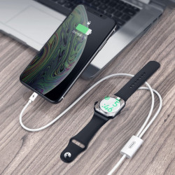 Cablu Joyroom 2in1 wireless Qi charger pentru Apple Watch / USB - Lightning cable 1,5 m white (S-IW002S)