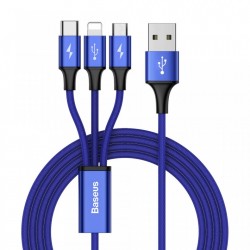 Cablu pentru incarcare pentru toate tipurile de dispozitive, Baseus Rapid USB, cu mufe Micro-USB, USB-C, Lightning, 3A, 1,2M, albastru