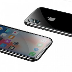 Husa de protectie hibrida din sticla transparenta si rama magnetica, Baseus Magnetite , iPhone XS Max, contur negru