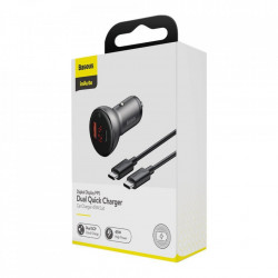Incarcator auto + cablu Type-c la Type-c, Baseus USB / USB Type C 45 W 5 A SCP Quick Charge 4.0+ Power Delivery 3.0 LCD display black (TZCCBX-C0G)