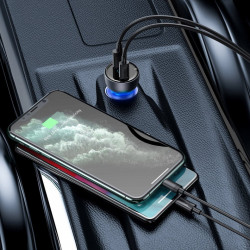 Incarcator auto cu display+ cablu USB Typ C - USB Typ C , Baseus USB / USB Type C 65 W 5 A SCP Quick Charge 4.0+ Power Delivery 3.0 transparent (CCKX-C0A)