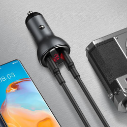 Incarcator auto cu display USB / USB Type C 45 W 5 A SCP Quick Charge 4.0+ Power Delivery 3.0 argintiu (CCBX-C0S)