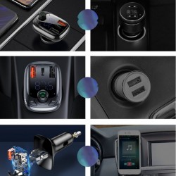 Modulator FM bluetooth 5.0 si incarcator, Baseus Quick Charge 4.0 Power Delivery USB Typ C / microSD 5A black (CCTM-B01)
