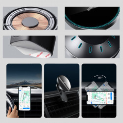 Suport telefon mobil magnetic Baseus incarcator wireless Qi 15 W (compatibil MagSafe pentru iPhone) negru (WXJN-01)