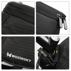 Borseta bicicleta Wozinsky cu husa telefon impermeabila pentru telefoane pana in 6.5 inch, cablu jack 3.5 mm inclus , montare pe cadru , 1.5 L , neagra