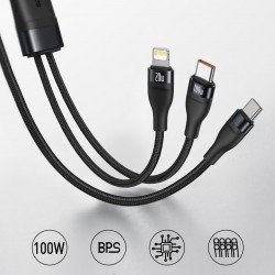 Cablu Baseus Flash Series 2in1 USB Typ C - USB Typ C / Lightning fast charging Power Delivery Quick Charge 100 W 1,2 m black (CA1T2-F01)