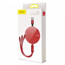 Cablu de date (lightning) si incarcare Baseus Fabric , 1.2 M , retractabil cu 3 capete 1 x USB C , 1 x micro-usb , 1 x lightning , rosu