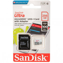 Card de memorie SANDISK Ultra microSDXC UHS-I 256GB, Clasa 10, A1, U1, Full HD, 120MBs, adaptor