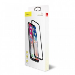 Husa de protectie hibrida din sticla transparenta si rama magnetica, Baseus Magnetite , iPhone XS Max, contur negru
