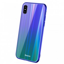 Husa telefon, Baseus Laser Luster, pentru iPhone X, cu margini din silicon si spate din sticla securizata, albastru+verde