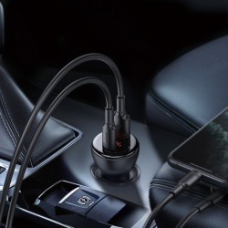 Incarcator auto + cablu Type-c la Type-c, Baseus USB / USB Type C 45 W 5 A SCP Quick Charge 4.0+ Power Delivery 3.0 LCD display black (TZCCBX-C0G)