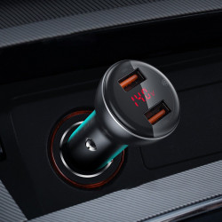 Incarcator auto cu display USB / USB Type C 45 W 5 A SCP Quick Charge 4.0+ Power Delivery 3.0 argintiu (CCBX-C0S)