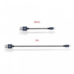 Set 2 cabluri de date si incarcare Dux Ducis K Two , 1 x Lightning 100 cm 5V 2A si 1 x Lightning 20 cm5 5V 3A , albastru