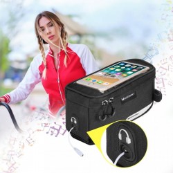 Borseta bicicleta Wozinsky cu husa telefon impermeabila pentru telefoane pana in 6.5 inch, cablu jack 3.5 mm inclus , montare pe cadru , 1L , neagra