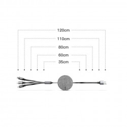 Cablu de date (lightning) si incarcare Baseus Fabric , 1.2 M , retractabil cu 3 capete 1 x USB C , 1 x micro-usb , 1 x lightning , negru