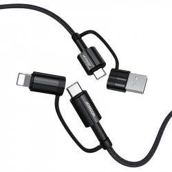 Cablu Joyroom 4in1 multifunction fast charging USB Type C / USB - USB Type C / Lighting Quick Charge Power Delivery 3 A 60 W 1,2 m black (S-1230G3)