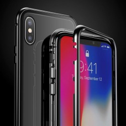 Husa de protectie hibrida din sticla transparenta si rama magnetica, Baseus Magnetite , iPhone XR, contur negru