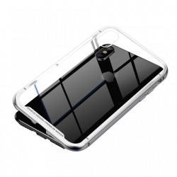Husa de protectie hibrida din sticla transparenta si rama magnetica, Baseus Magnetite , iPhone XS Max, contur argintiu