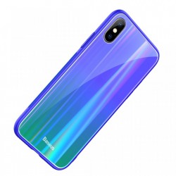 Husa telefon, Baseus Laser Luster, pentru iPhone X, cu margini din silicon si spate din sticla securizata, albastru+verde