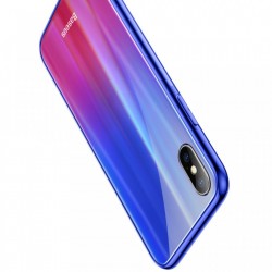 Husa telefon, Baseus Laser Luster, pentru iPhone X, cu margini din silicon si spate din sticla securizata, albastru+rosu