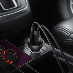Incarcator auto Baseus 2x USB 45 W 5 A Quick Charge 3.0 Huawei SCP cu display LED + cablu USB Type C gray (TZCCBX-B0G)