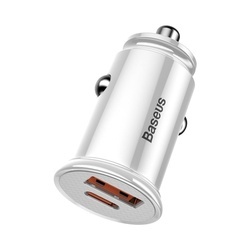 Incarcator auto Baseus Circular PPS Universal Smart USB Quick Charge 4.0 QC 4.0 and USB-C PD 3.0 SCP , alb