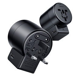 Incarcator telefon de voiaj si adaptor priza US/EU/UK/AU cu 2 porturi USB , Baseus Rotation Type , negru