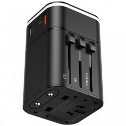 Incarcator telefon retea, Baseus, USB, USB-C, prevazut cu adaptor pentru toate tipurile de prize, negru